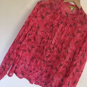 Sigrid Olsen | Pink Floral Silk Ruffle Blouse | L